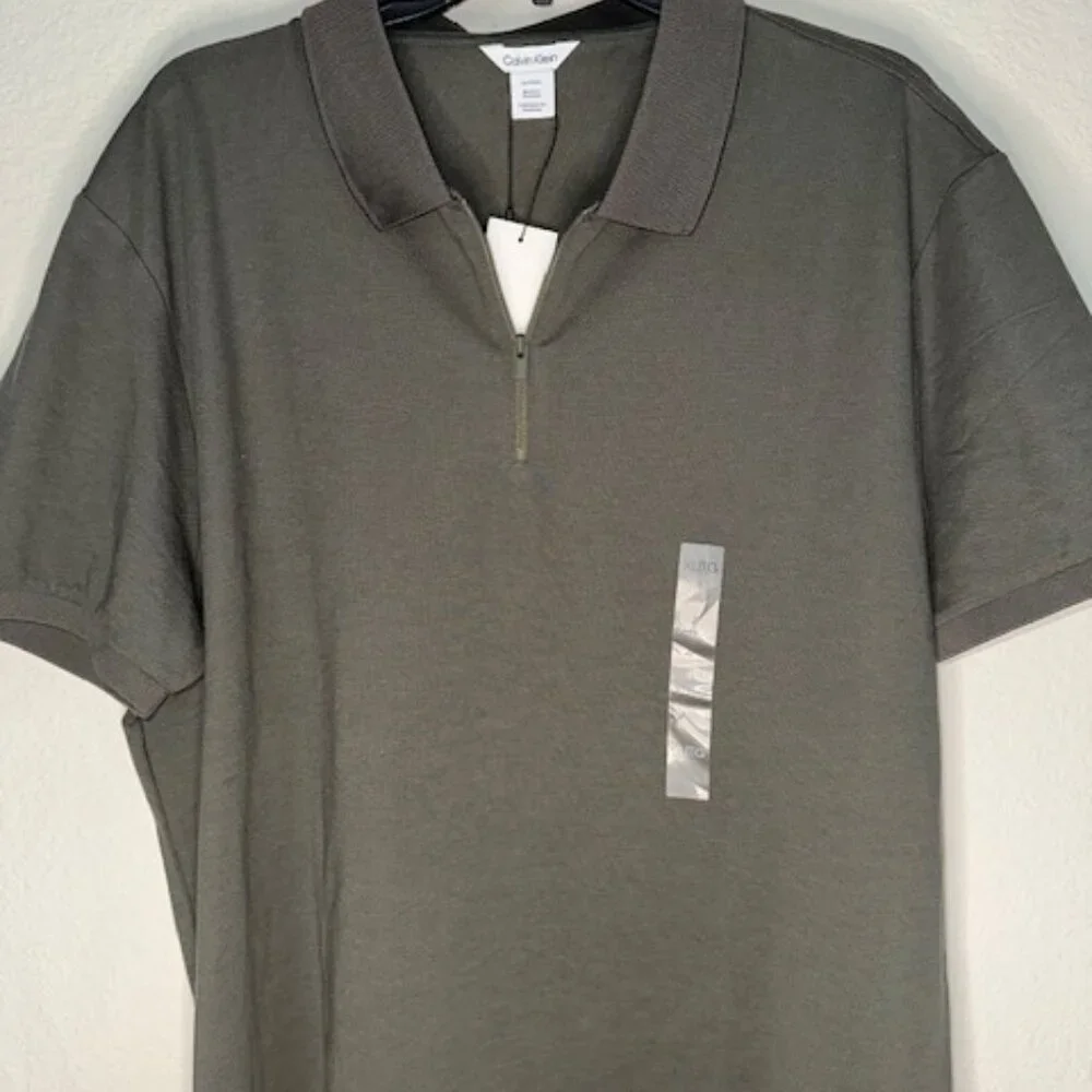 Calvin Klein Tech Zip Polo Shirt Mens Grayish/Olivie Stretch Moisture Wick‎ - Picture 4 of 4
